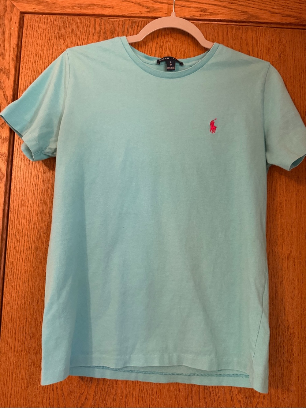 Ralph Lauren Aqua Crewneck Tee with Hot Pink Pony